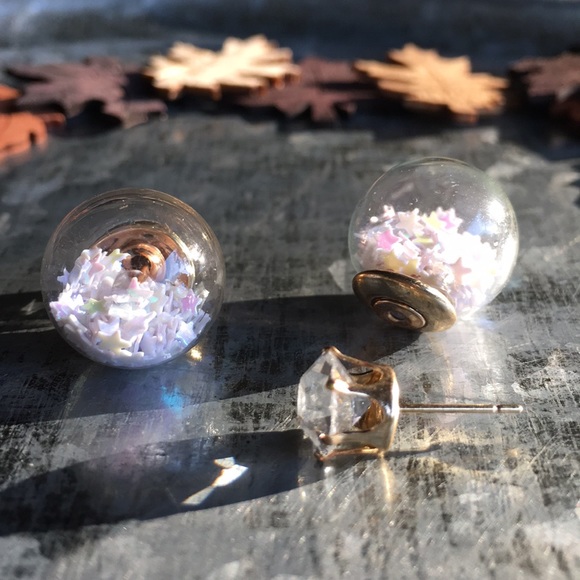 3 Pairs White Star Confetti Double Stud Earrings - Picture 3 of 5